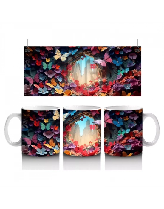 Parlak Kalpli Tünelde Pembe Kelebek – Baskılı Kupa