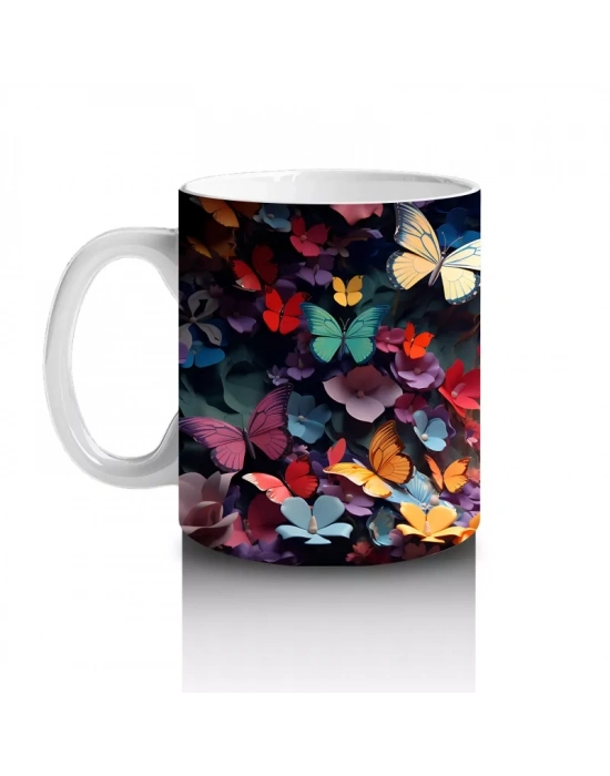 Parlak Kalpli Tünelde Pembe Kelebek – Baskılı Kupa