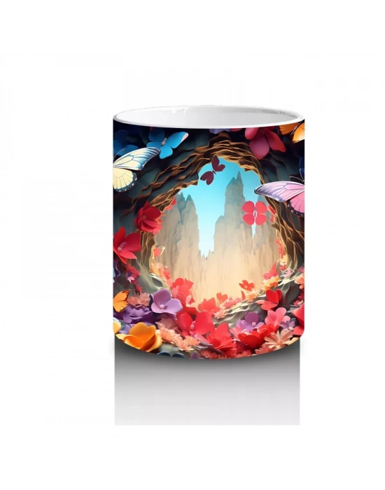 Parlak Kalpli Tünelde Pembe Kelebek – Baskılı Kupa