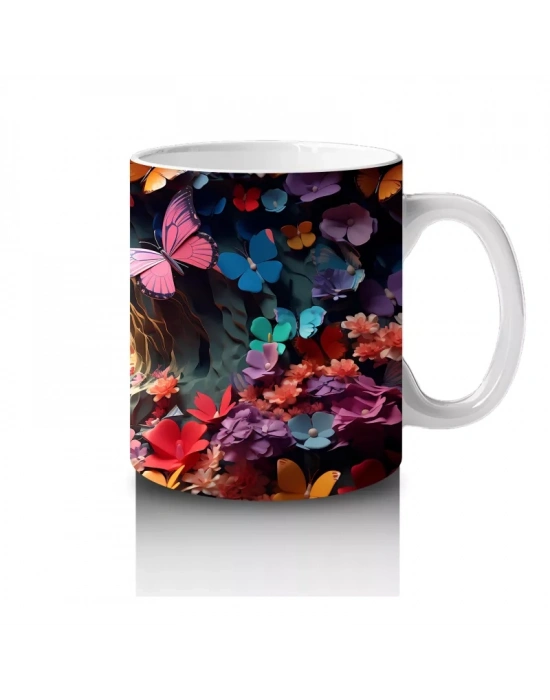 Parlak Kalpli Tünelde Pembe Kelebek – Baskılı Kupa