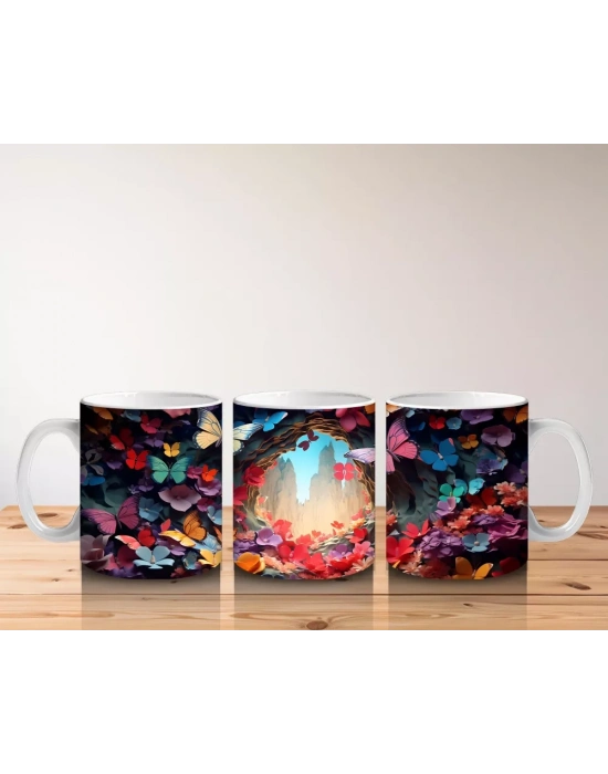 Parlak Kalpli Tünelde Pembe Kelebek – Baskılı Kupa