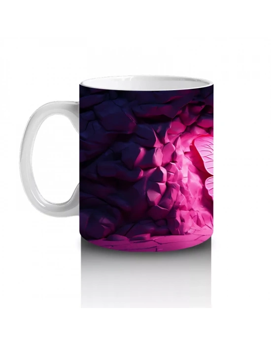 Parlak Pembe Işıltılarla Vurgulanmış Kelebek – Baskılı Kahve Kupası