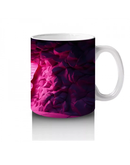 Parlak Pembe Işıltılarla Vurgulanmış Kelebek – Baskılı Kahve Kupası