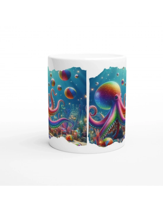 Parlak Renkli Ahtapot ve Balonlar Baskılı Kupa Bardak