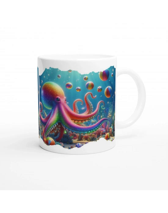 Parlak Renkli Ahtapot ve Balonlar Baskılı Kupa Bardak