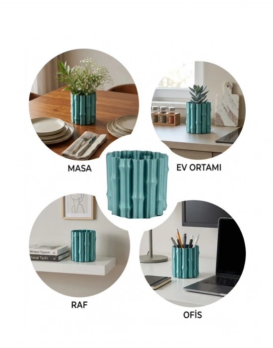 Parlak Yeşil Dekoratif Vazo Modern Tasarım Şık Masa Üstü Aksesuar