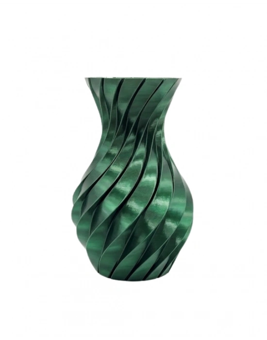 Parlak Yeşil Spiral 3D Baskı Vazo Şık Modern Dekoratif Obje
