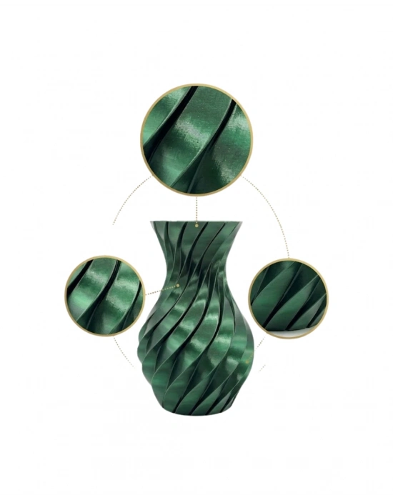 Parlak Yeşil Spiral 3D Baskı Vazo Şık Modern Dekoratif Obje