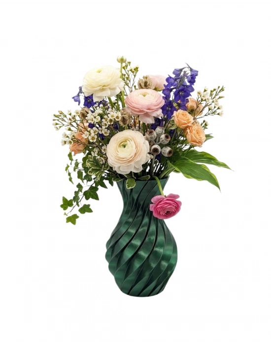 Parlak Yeşil Spiral 3D Baskı Vazo Şık Modern Dekoratif Obje