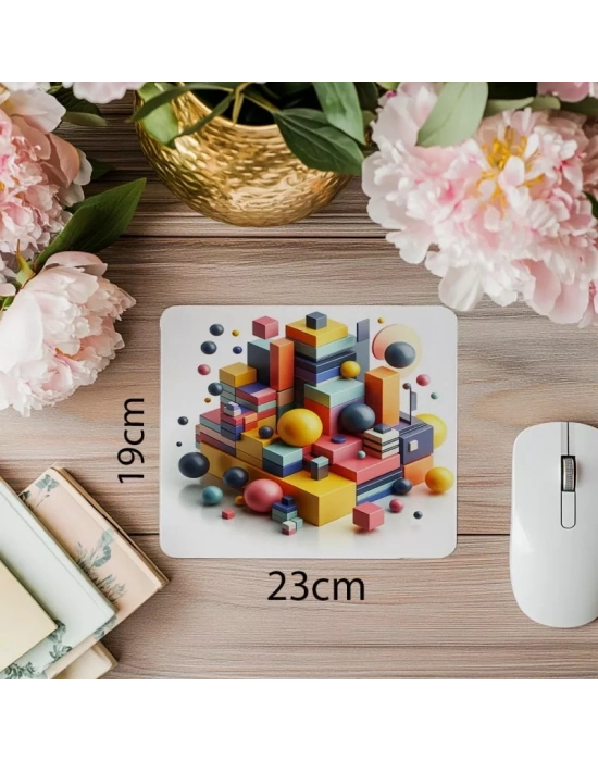 Parlak Yüzeyli Geometrik Şekillerle Mouse Pad - 19x23 cm 2 mm Dikdörtgen İthal Baskılı Mouse Pad