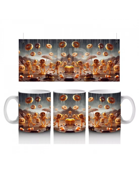 Parlayan Balkabakları Desenli Gotik Cadılar Bayramı Baskılı Kupa