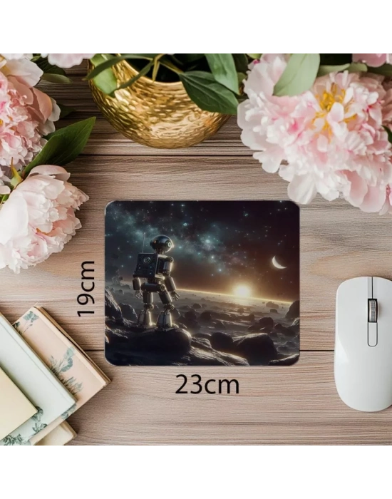 Parlayan Metalik Robot Figürü Mousepad - 19x23 cm 2 mm Dikdörtgen İthal Baskılı Mouse Pad
