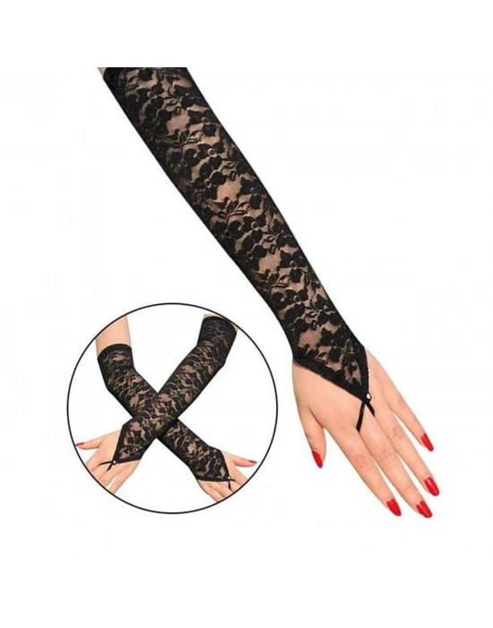 Parmak Askılı Zarif Gece Şıklığı Dantel Eldiven 40 cm