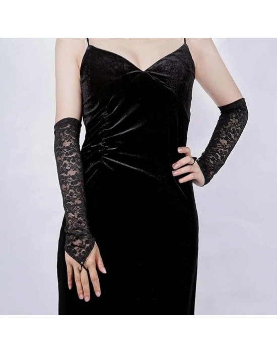 Parmak Askılı Zarif Gece Şıklığı Dantel Eldiven 40 cm