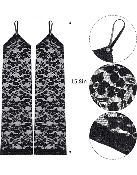 Parmak Askılı Zarif Gece Şıklığı Dantel Eldiven 40 cm