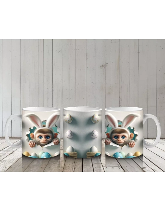 Paskalya Yumurtaları Arasında İkiz Maymun Karakterleri - Baskılı kahve kupası