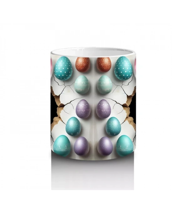 Paskalya Yumurtaları Arasında Sevimli Tavşanlar – Baskılı Kahve Kupası