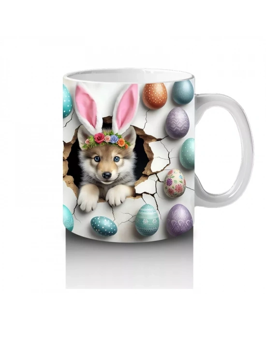 Paskalya Yumurtaları Arasında Sevimli Tavşanlar – Baskılı Kahve Kupası