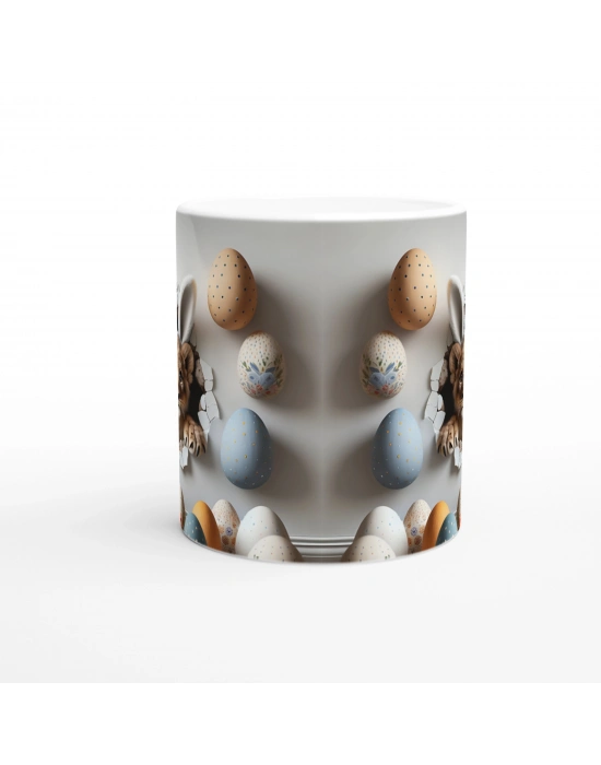 Paskalya Yumurtaları Arasında Tavşan Kulaklı Aslan Yavrusu Temalı Baskılı Kupa Bardak