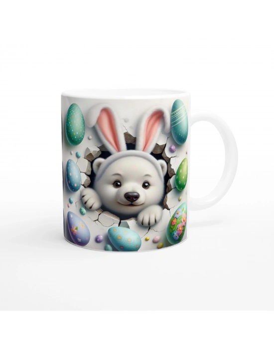 Paskalya Yumurtaları Arasında Tavşan Kulaklı Ayı Temalı Baskılı Kupa Bardak