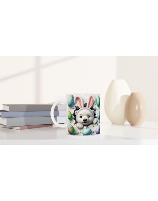 Paskalya Yumurtaları Arasında Tavşan Kulaklı Ayı Temalı Baskılı Kupa Bardak