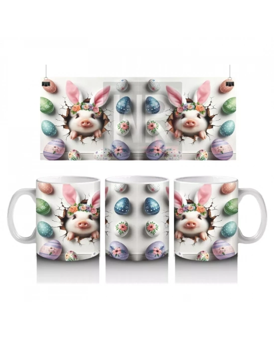 Paskalya Yumurtalarıyla Süslenmiş Tavşan Deseni – Baskılı Kahve Kupası