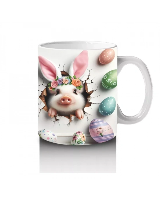 Paskalya Yumurtalarıyla Süslenmiş Tavşan Deseni – Baskılı Kahve Kupası