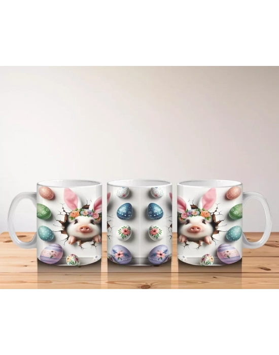 Paskalya Yumurtalarıyla Süslenmiş Tavşan Deseni – Baskılı Kahve Kupası
