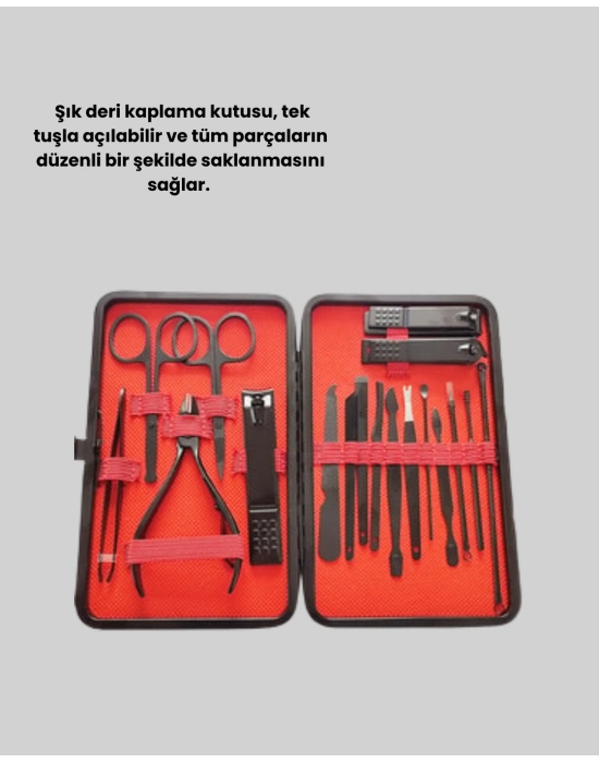 Paslanmaz Çelik 17 Parça Manikür Pedikür Seti ve Taşınabilir Şık Çanta