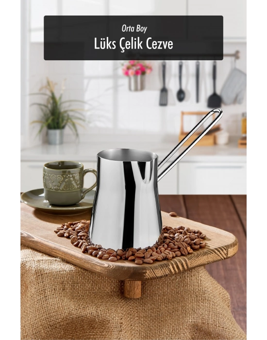 Paslanmaz Çelik 500 ml Orta Boy Cezve ( 6 Fincan Ölçüsünde )