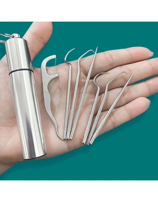 Paslanmaz Çelik Ağız Diş Tartar Sökücü Temizlik Bakım Seti 8 Parça