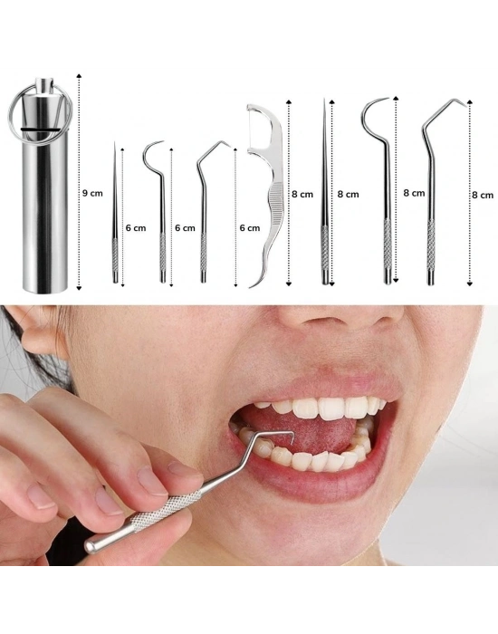 Paslanmaz Çelik Ağız Diş Tartar Sökücü Temizlik Bakım Seti 8 Parça