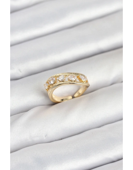 Pirinç Gold Renk Zirkon Taşlı Kadın Yüzük