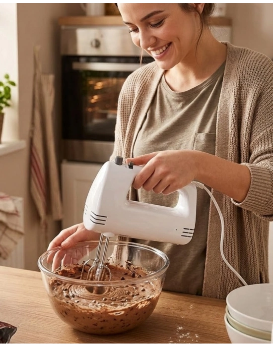 Paslanmaz Çelik Çırpıcılı El Mikseri 250W Çok Kademeli Mutfak Mikseri