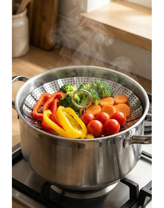 Paslanmaz Çelik Katlanabilir Buharda Pişirme Ve Haşlama Aparatı 27 cm