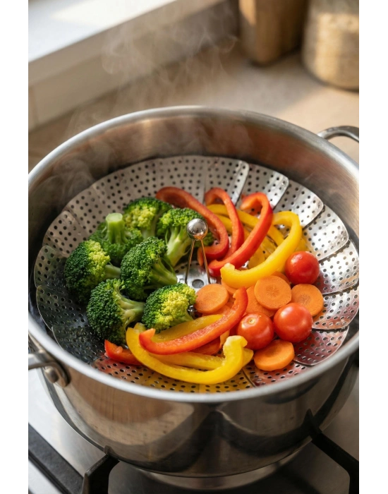 Paslanmaz Çelik Katlanabilir Buharda Pişirme Ve Haşlama Aparatı 27 cm