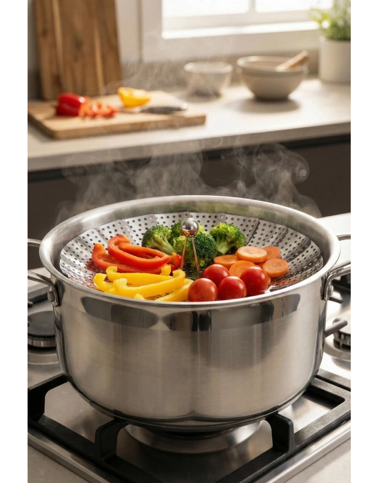 Paslanmaz Çelik Katlanabilir Buharda Pişirme Ve Haşlama Aparatı 27 cm