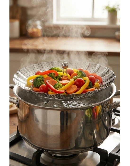 Paslanmaz Çelik Katlanabilir Buharda Pişirme Ve Haşlama Aparatı 27 cm