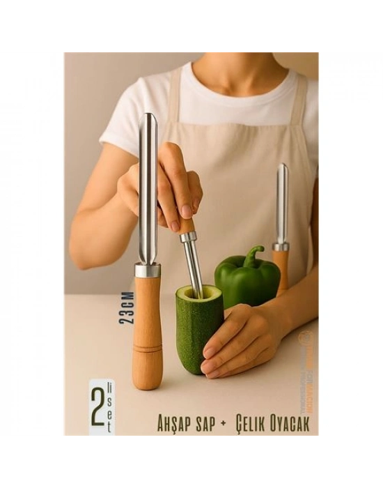 Oyacak - 2 Lİ SET Dolmalık Kabak ve Biber Patlıcan Oyacağı 304 Paslanmaz Çelik