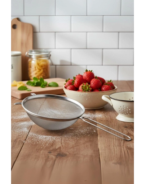 Paslanmaz Çelik Saplı Derin Süzgeç 25 cm Metalik Gri