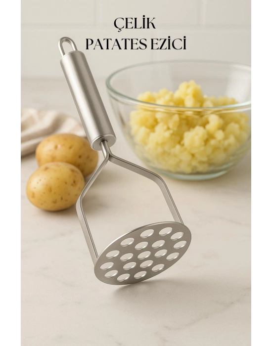 Paslanmaz Çelik Saplı Patates Ezici Pratik Mutfak Gereci 24 cm