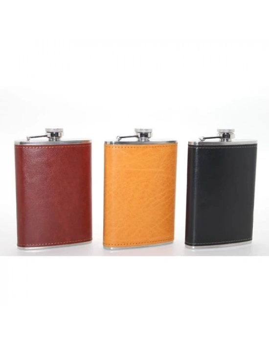 Paslanmaz Çelik Tekli 9 Oz Derili Matara