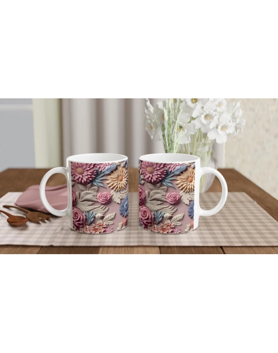 Pastel Bahar Çiçekleri Desenli Kupa Bardak