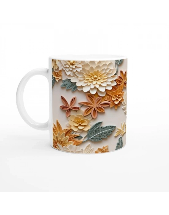 Pastel Bahar Çiçekleri Rölyef Desenli Kupa Bardak