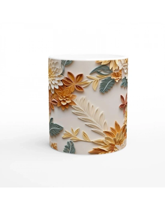 Pastel Bahar Çiçekleri Rölyef Desenli Kupa Bardak