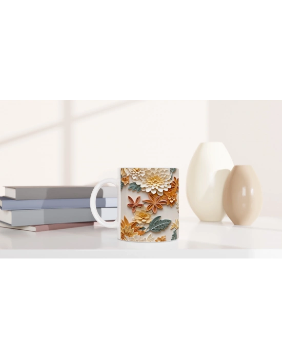 Pastel Bahar Çiçekleri Rölyef Desenli Kupa Bardak