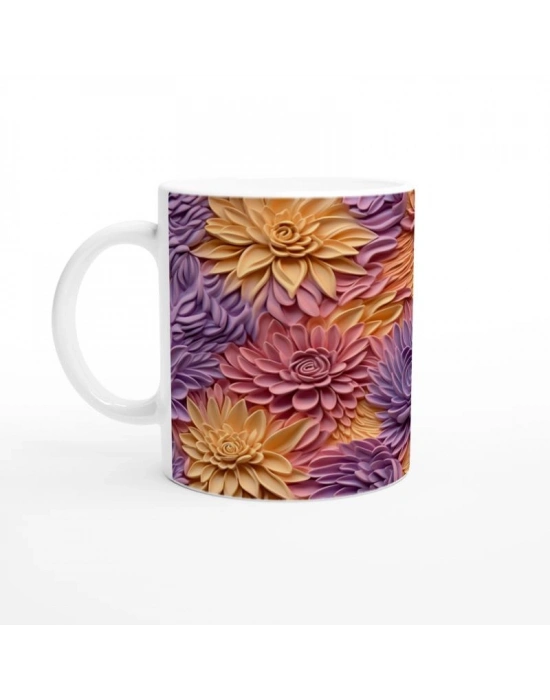 Pastel Bahar Dokulu Çiçek Desenli Kupa Bardak