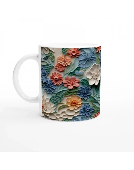 Pastel Bahar Tonlarında Neşeli Çiçek Desenli Kupa Bardak