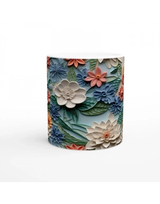 Pastel Bahar Tonlarında Neşeli Çiçek Desenli Kupa Bardak