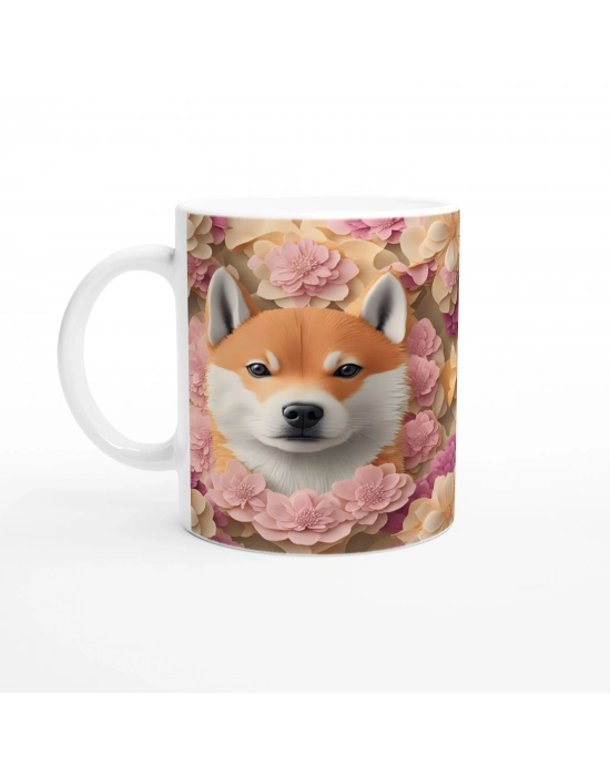 Pastel Çiçekler Arasında Shiba Inu Köpek Baskılı Kupa Bardak